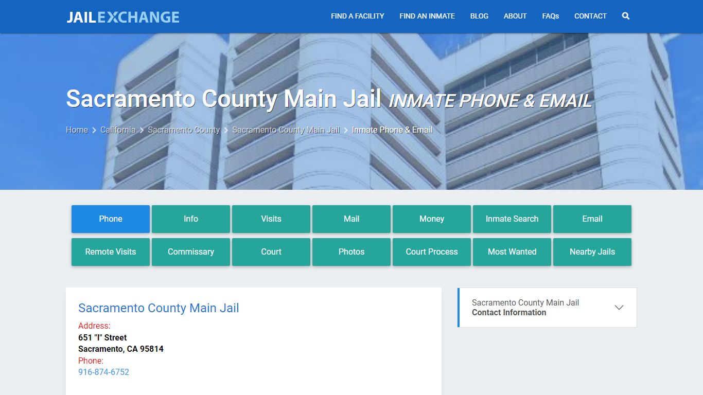 Inmate Phone - Sacramento County Main Jail, CA - Jail Exchange